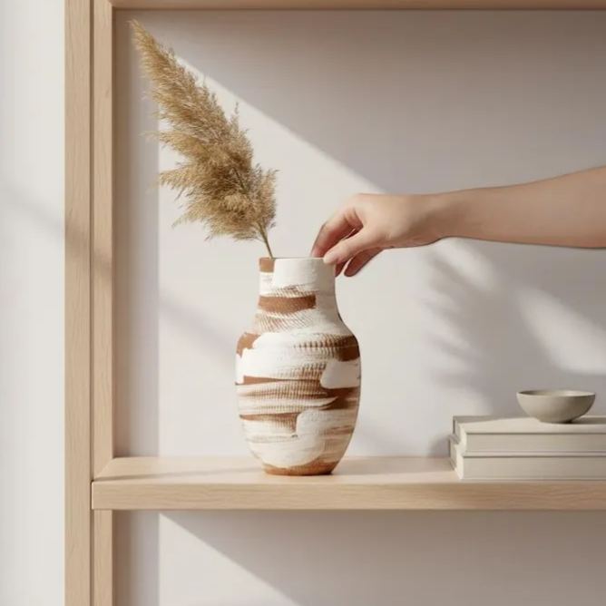 Neutral Tones Rustic Ceramic Vase Minimalist Modern Desktop Decor