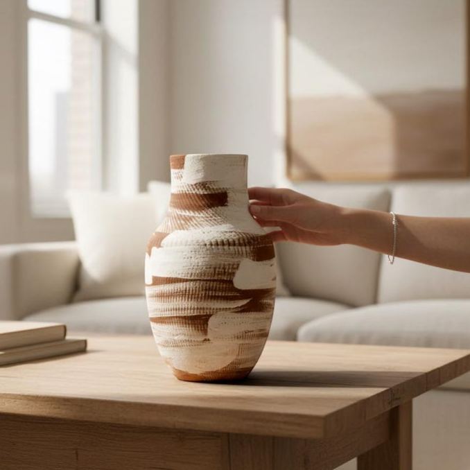 Neutral Tones Rustic Ceramic Vase Minimalist Modern Desktop Decor