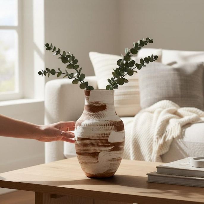 Neutral Tones Rustic Ceramic Vase Minimalist Modern Desktop Decor