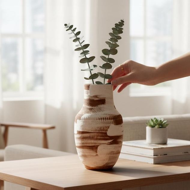 Neutral Tones Rustic Ceramic Vase Minimalist Modern Desktop Decor