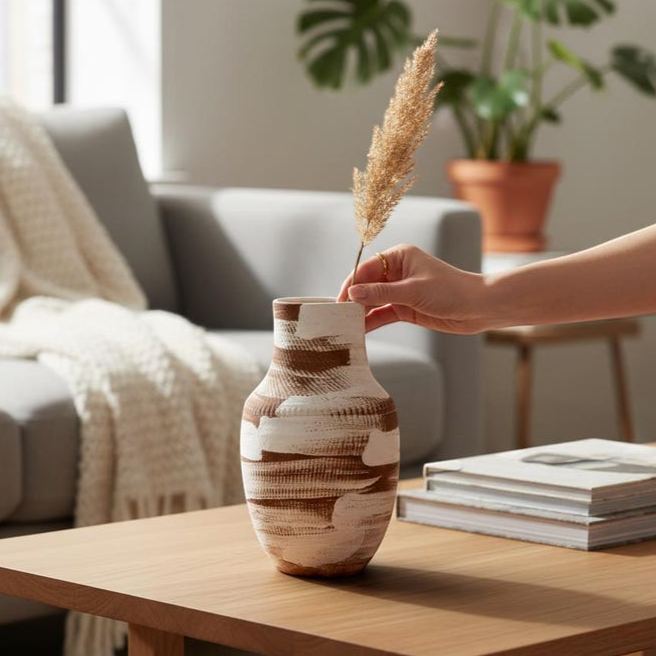 Neutral Tones Rustic Ceramic Vase Minimalist Modern Desktop Decor