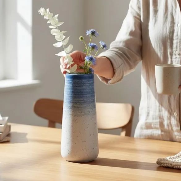 Blue ceramic vase, modern style desktop home decor