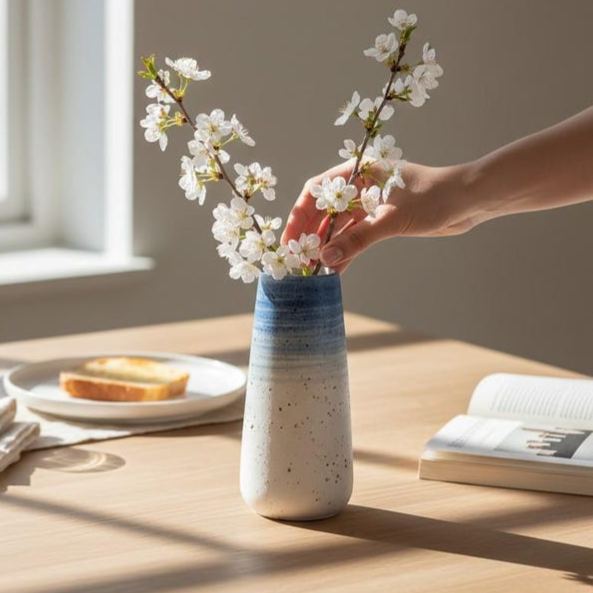 Blue ceramic vase, modern style desktop home decor