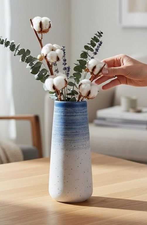 Blue ceramic vase, modern style desktop home decor