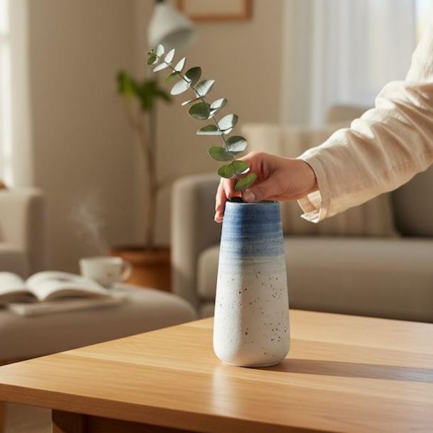 Blue ceramic vase, modern style desktop home decor