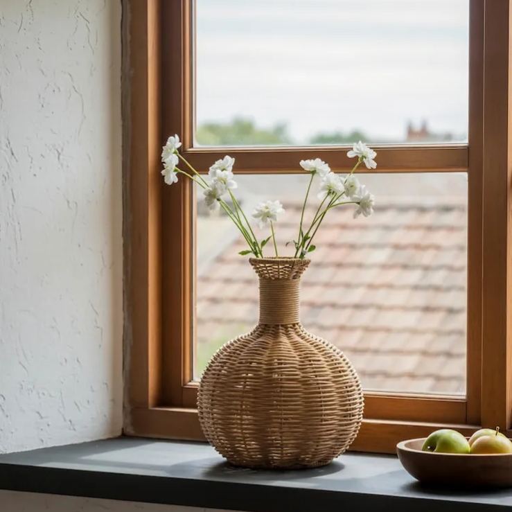 Round wicker vase, bohemian style living room home decor