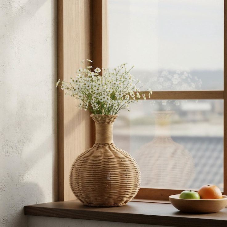 Round wicker vase, bohemian style living room home decor