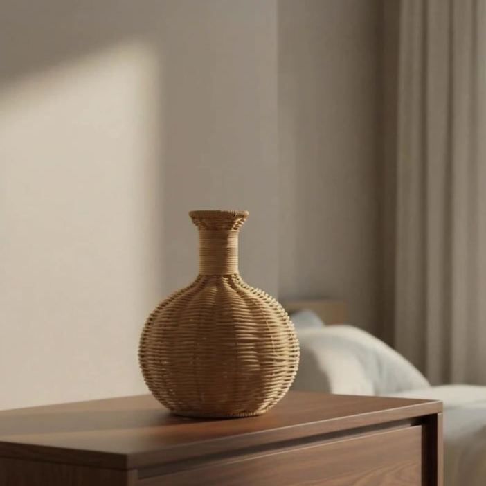 Round wicker vase, bohemian style living room home decor