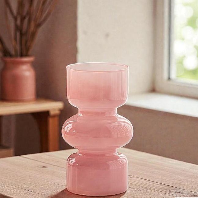 Pink vintage style slender glass vase, home decoration ornament
