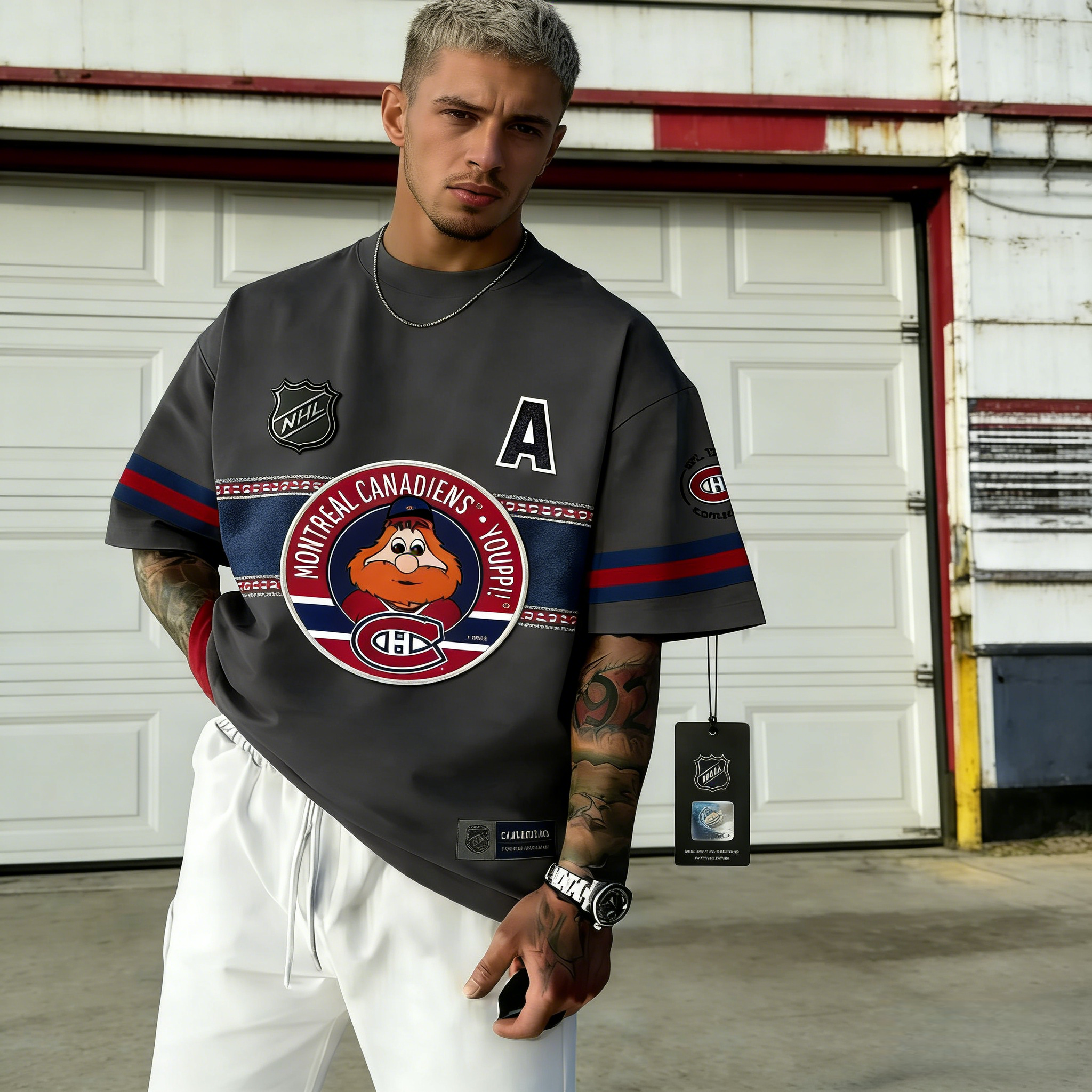 Generate T-shirts featuring the NHL team "Montreal Canadiens" and their mascot "Youppi!"