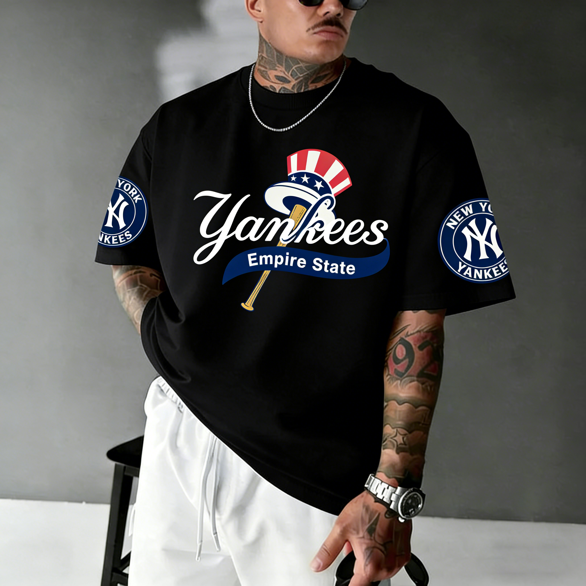 Oversized Casual Men's "New York Professional Baseball Print"ed T-Shirt