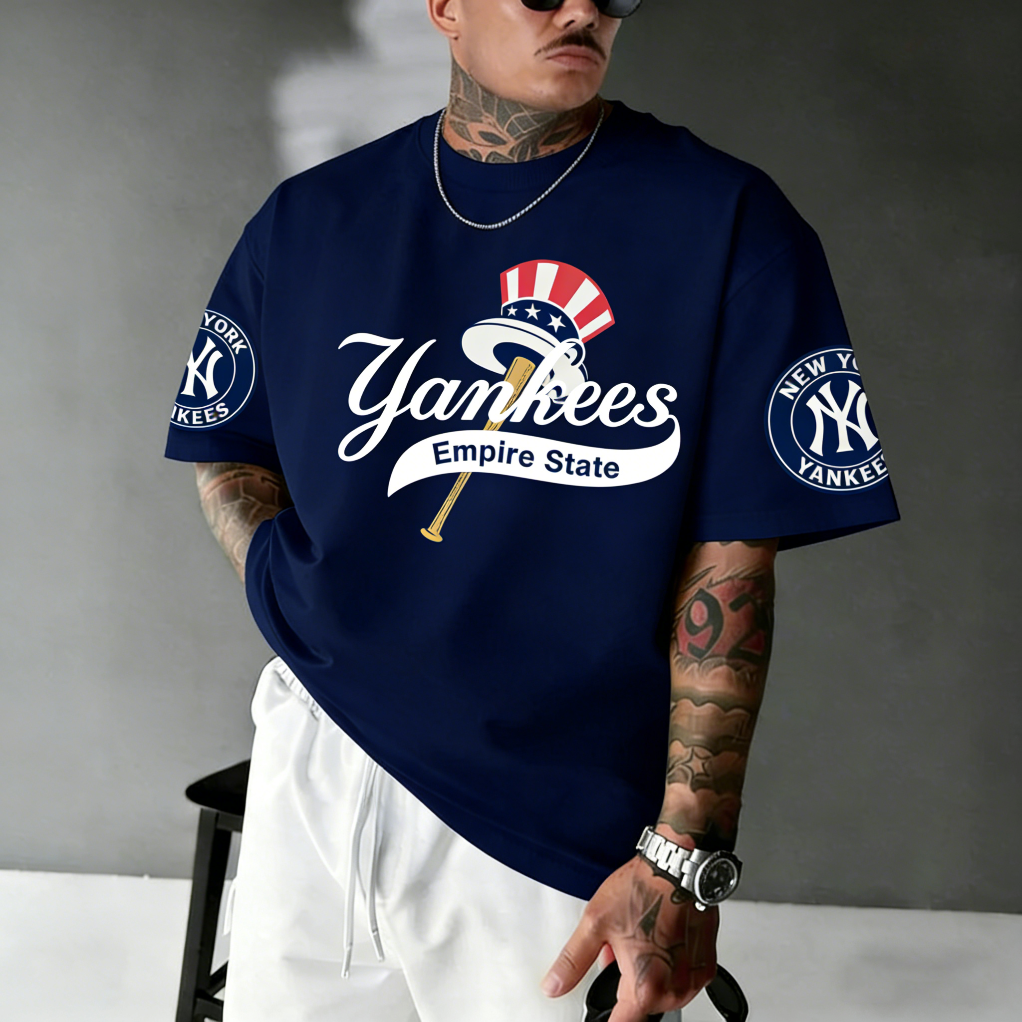 Oversized Casual Men's "New York Professional Baseball Print"ed T-Shirt