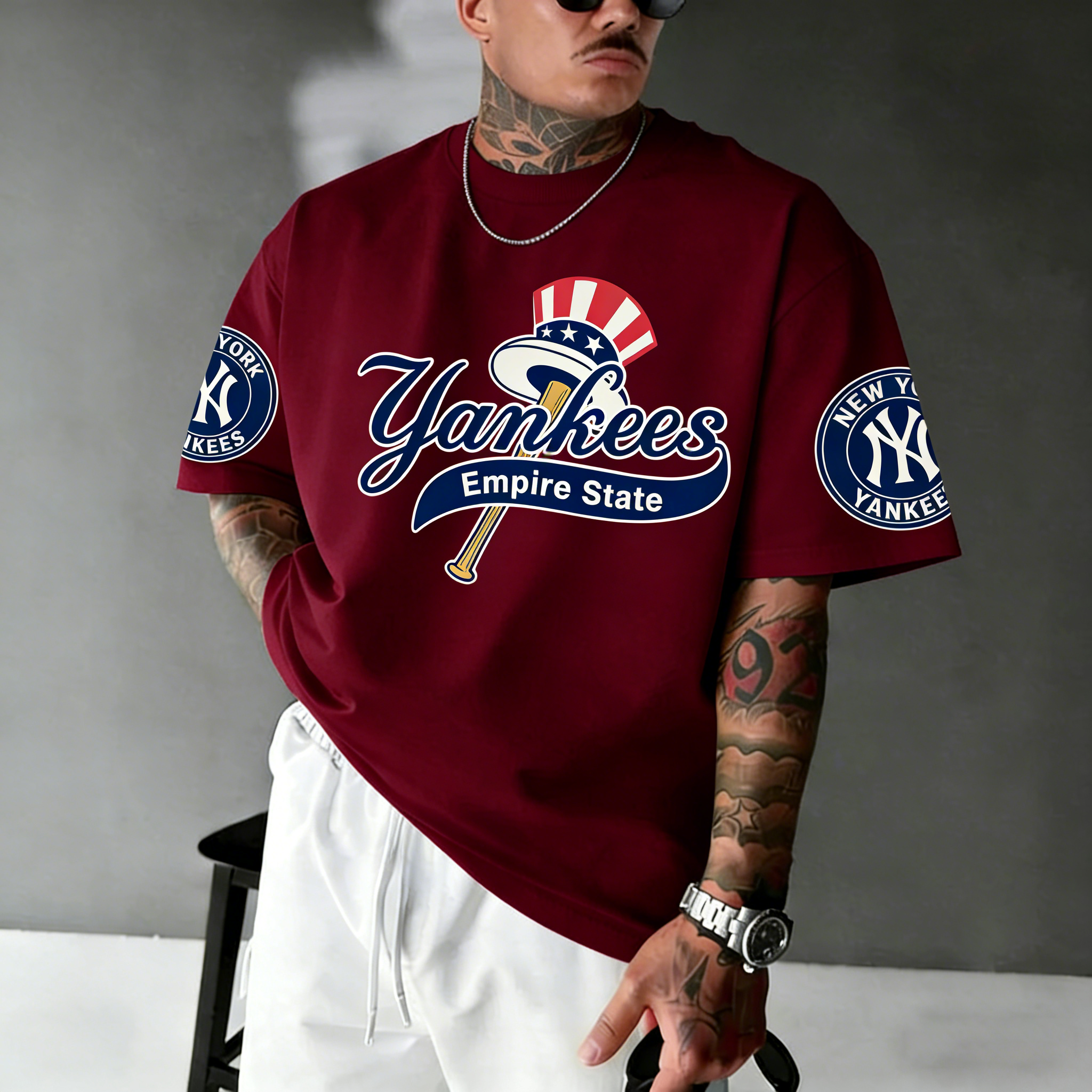 Oversized Casual Men's "New York Professional Baseball Print"ed T-Shirt