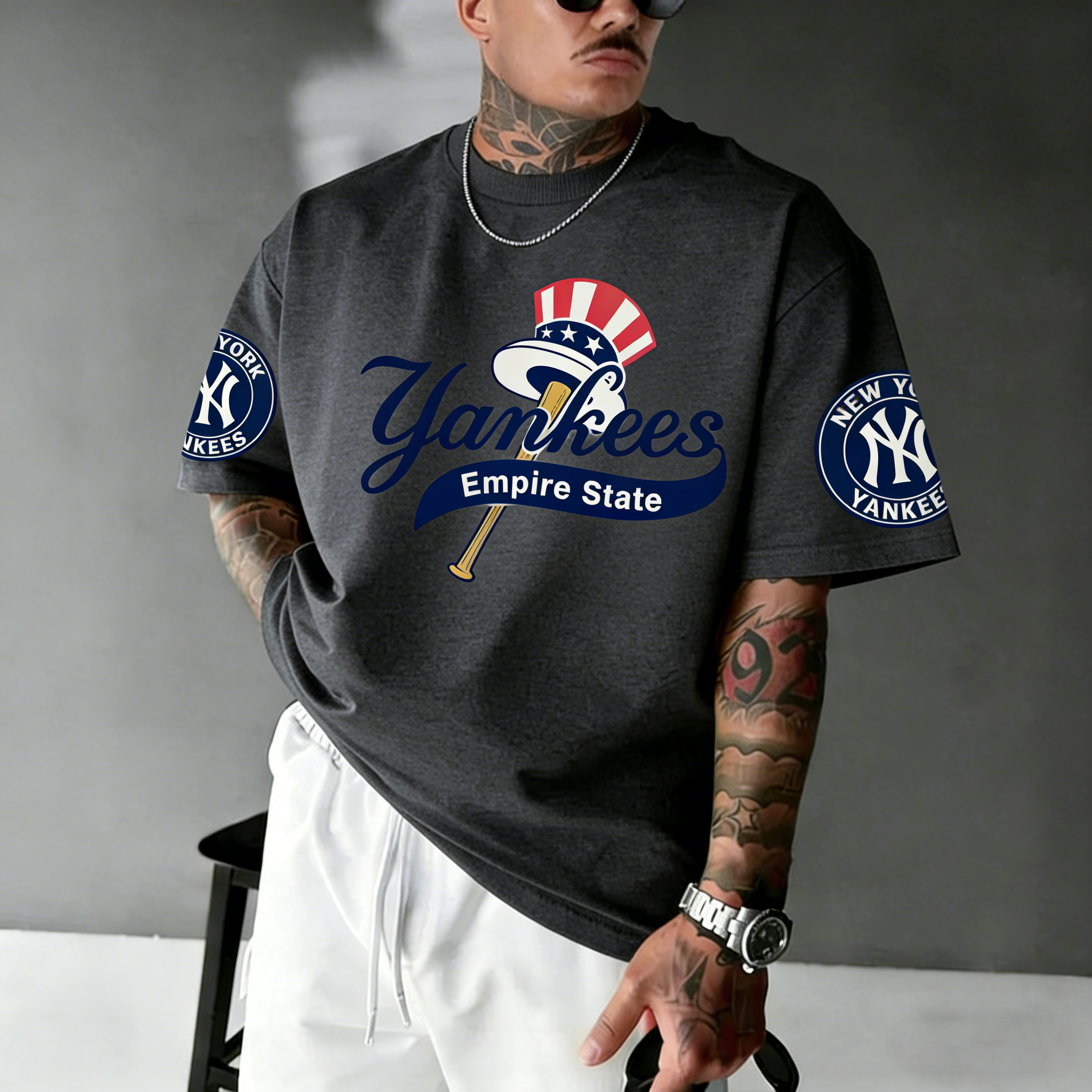 Oversized Casual Men's "New York Professional Baseball Print"ed T-Shirt