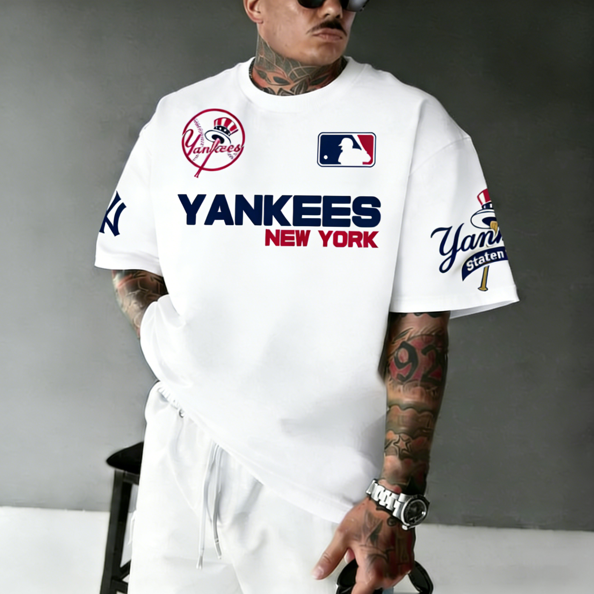 Oversized Casual Men's "New York Professional Baseball Print"ed T-Shirt