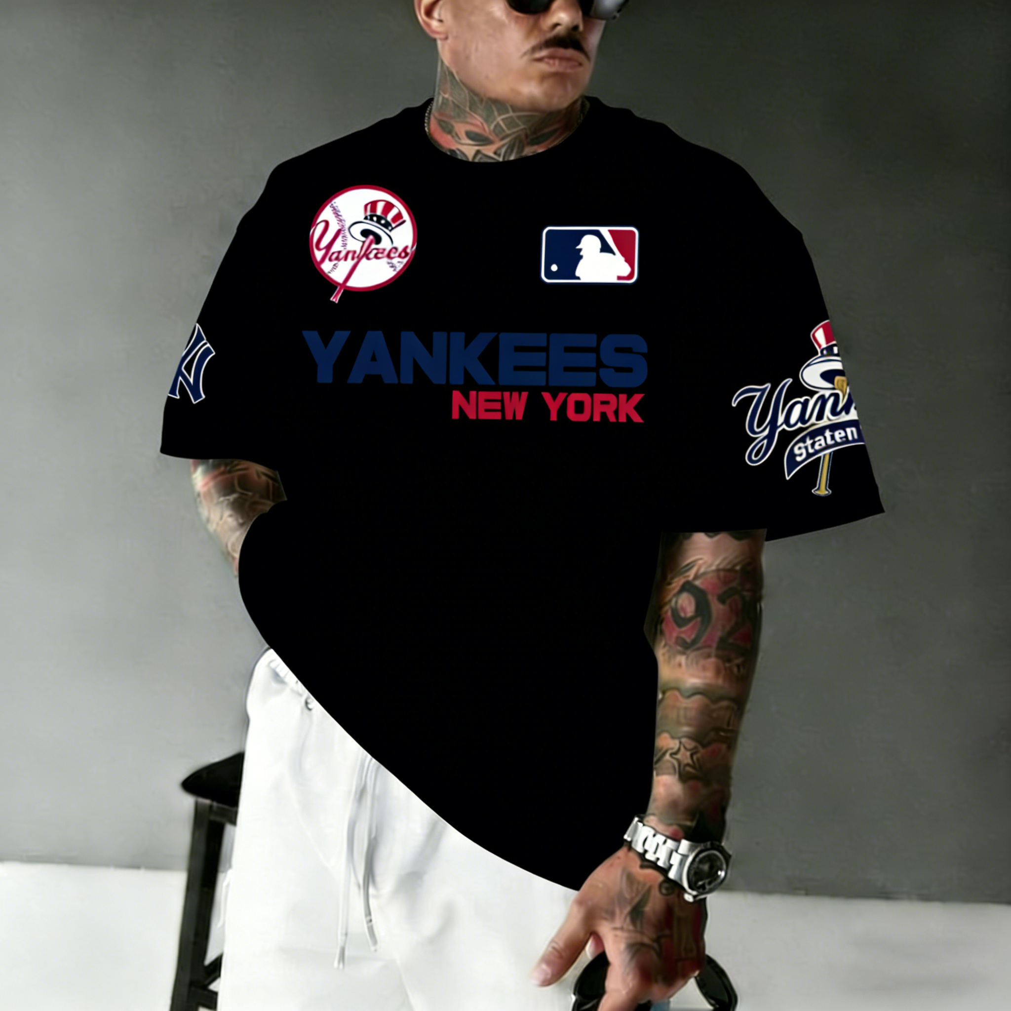 Oversized Casual Men's "New York Professional Baseball Print"ed T-Shirt