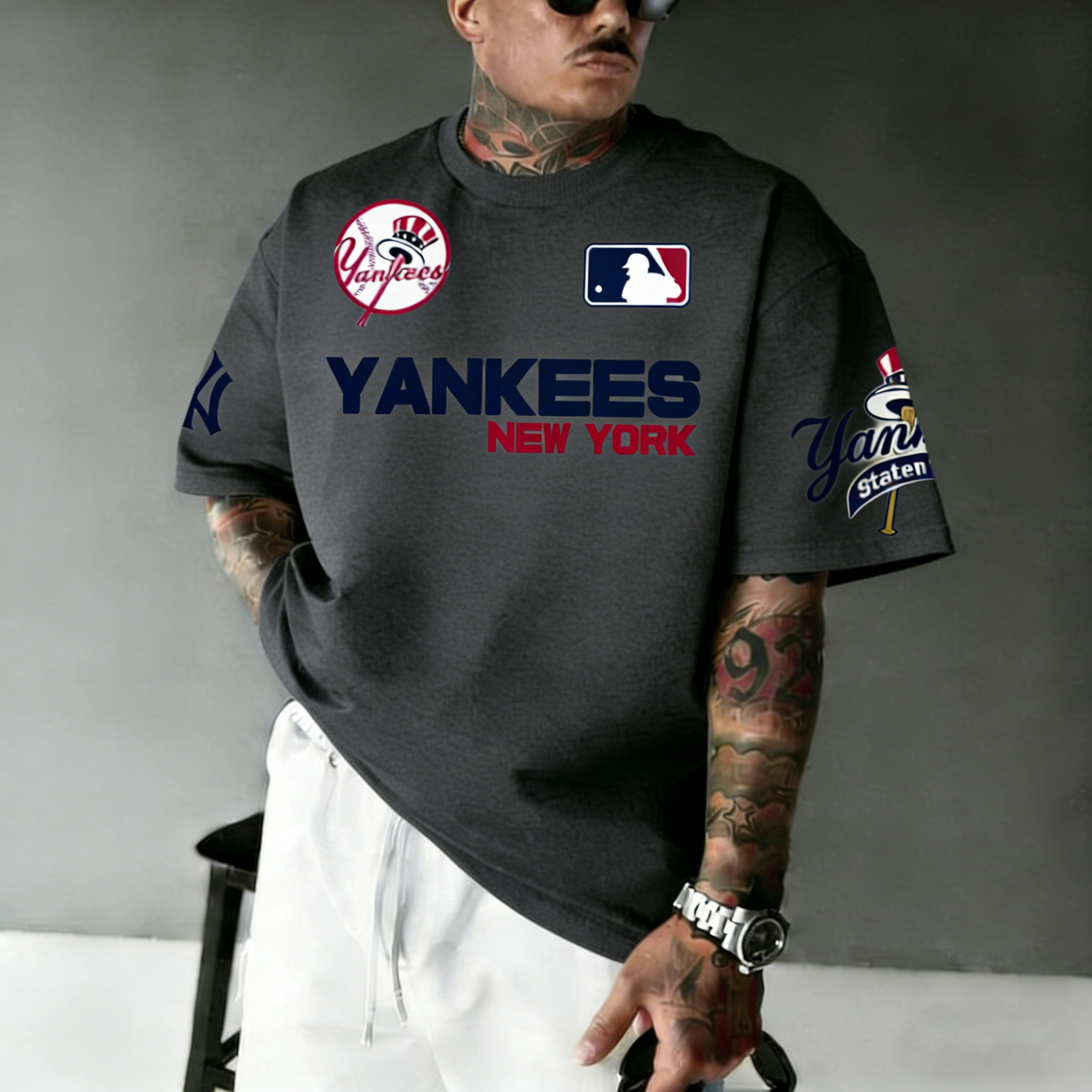 Oversized Casual Men's "New York Professional Baseball Print"ed T-Shirt