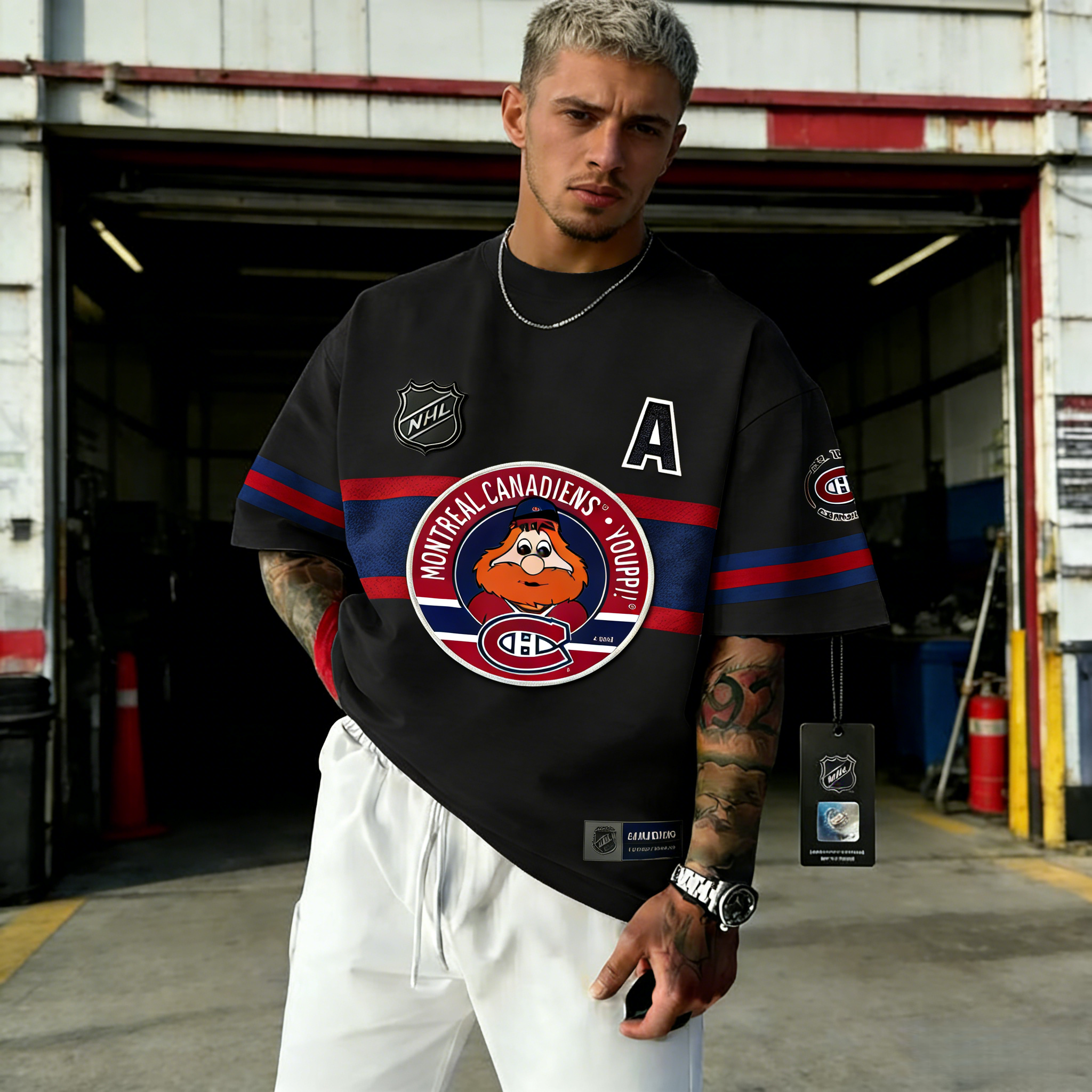 Generate T-shirts featuring the NHL team "Montreal Canadiens" and their mascot "Youppi!"