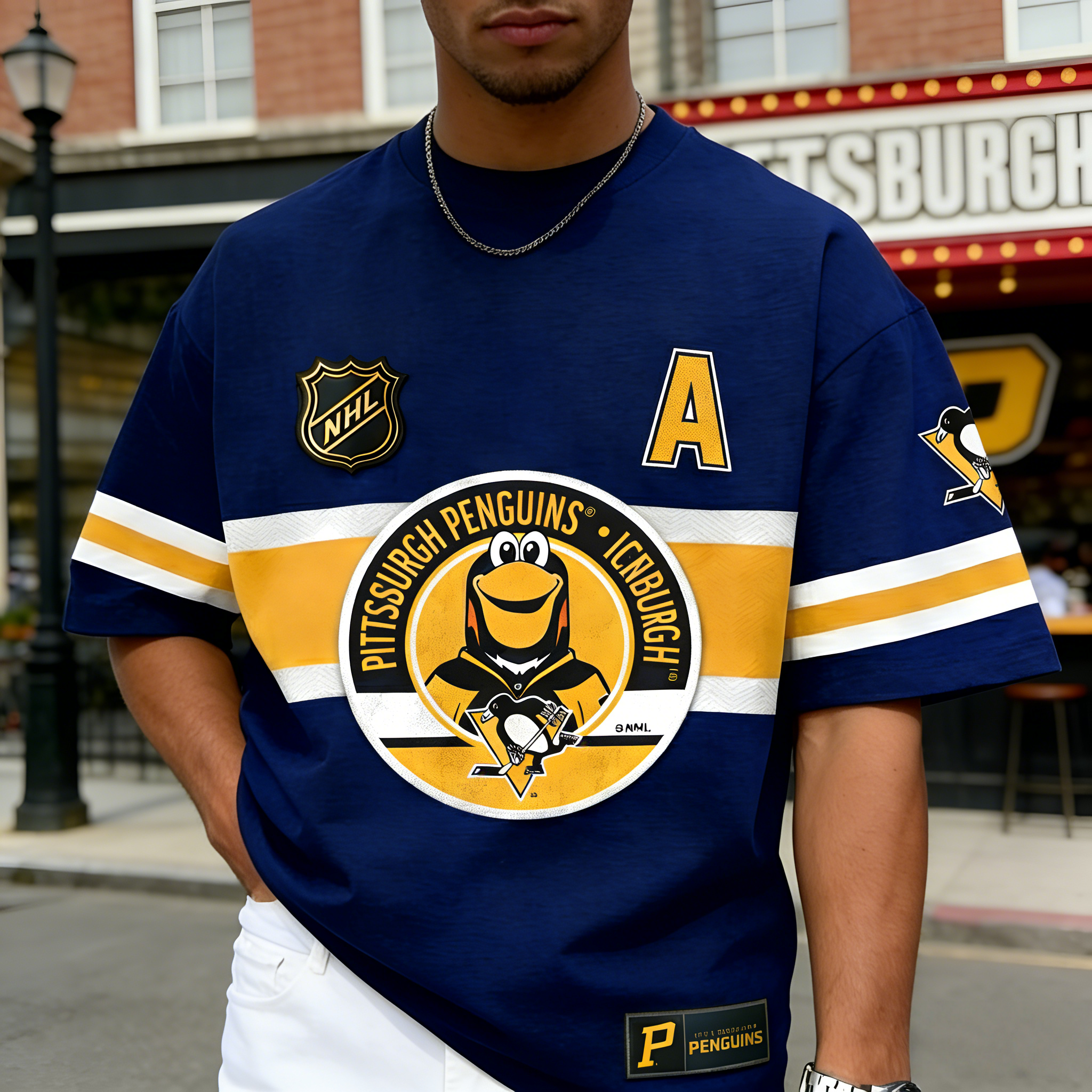 T-shirts featuring the NHL team "Pittsburgh Penguins" and their mascot "Iceburgh"