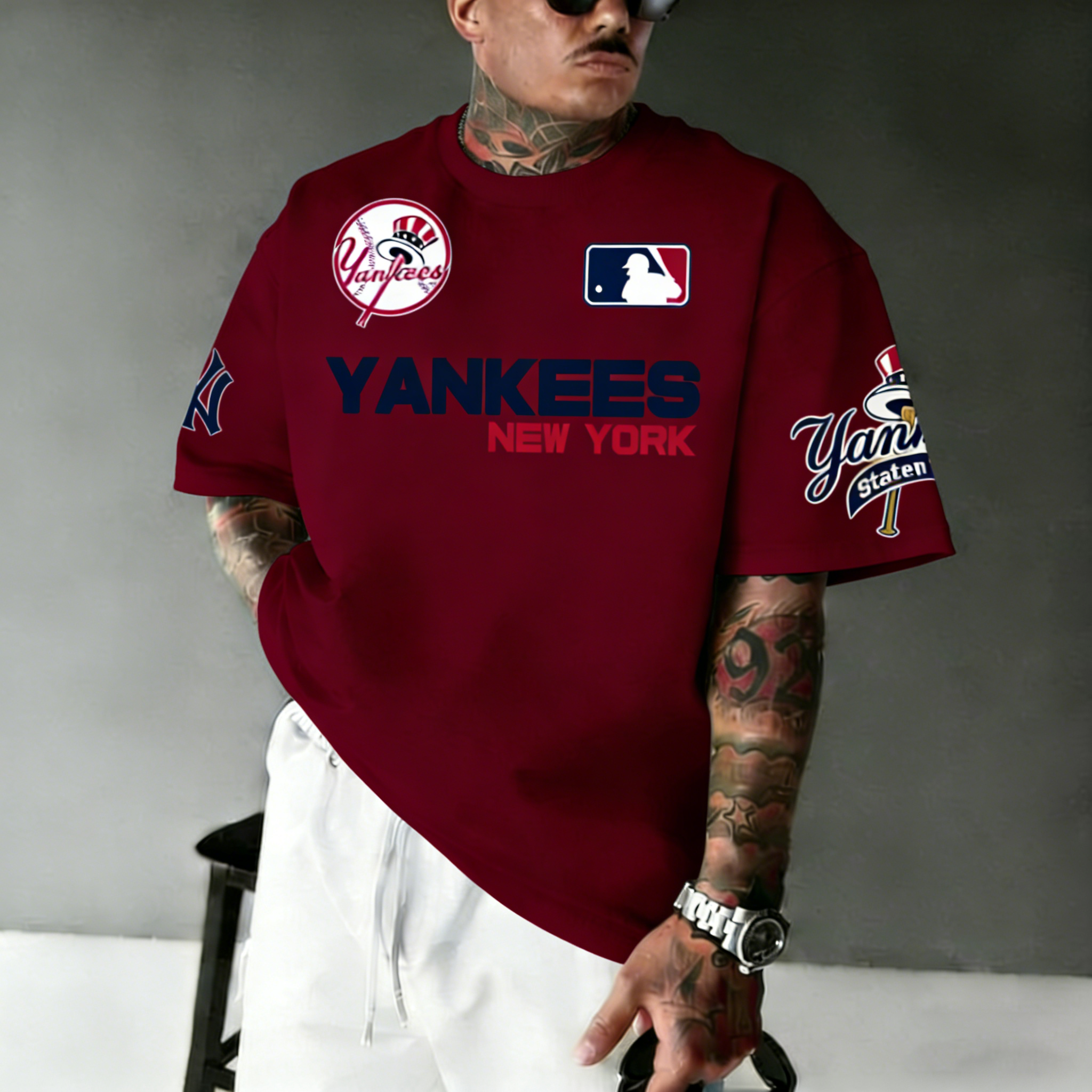 Oversized Casual Men's "New York Professional Baseball Print"ed T-Shirt