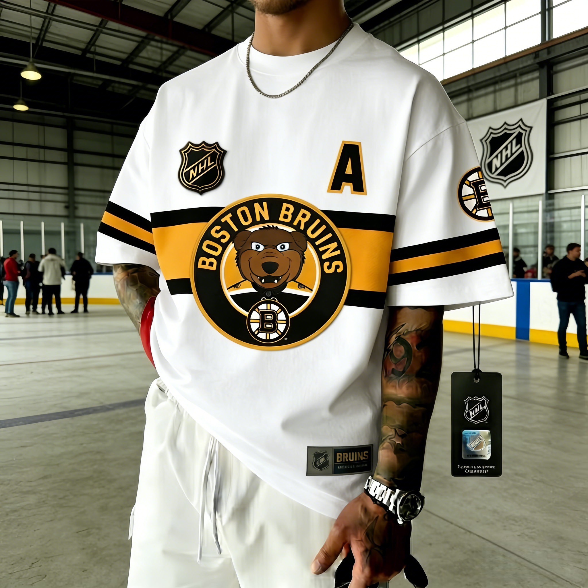 T-shirts featuring the NHL team "Boston Bruins" and their mascot "Blades the Bruin"