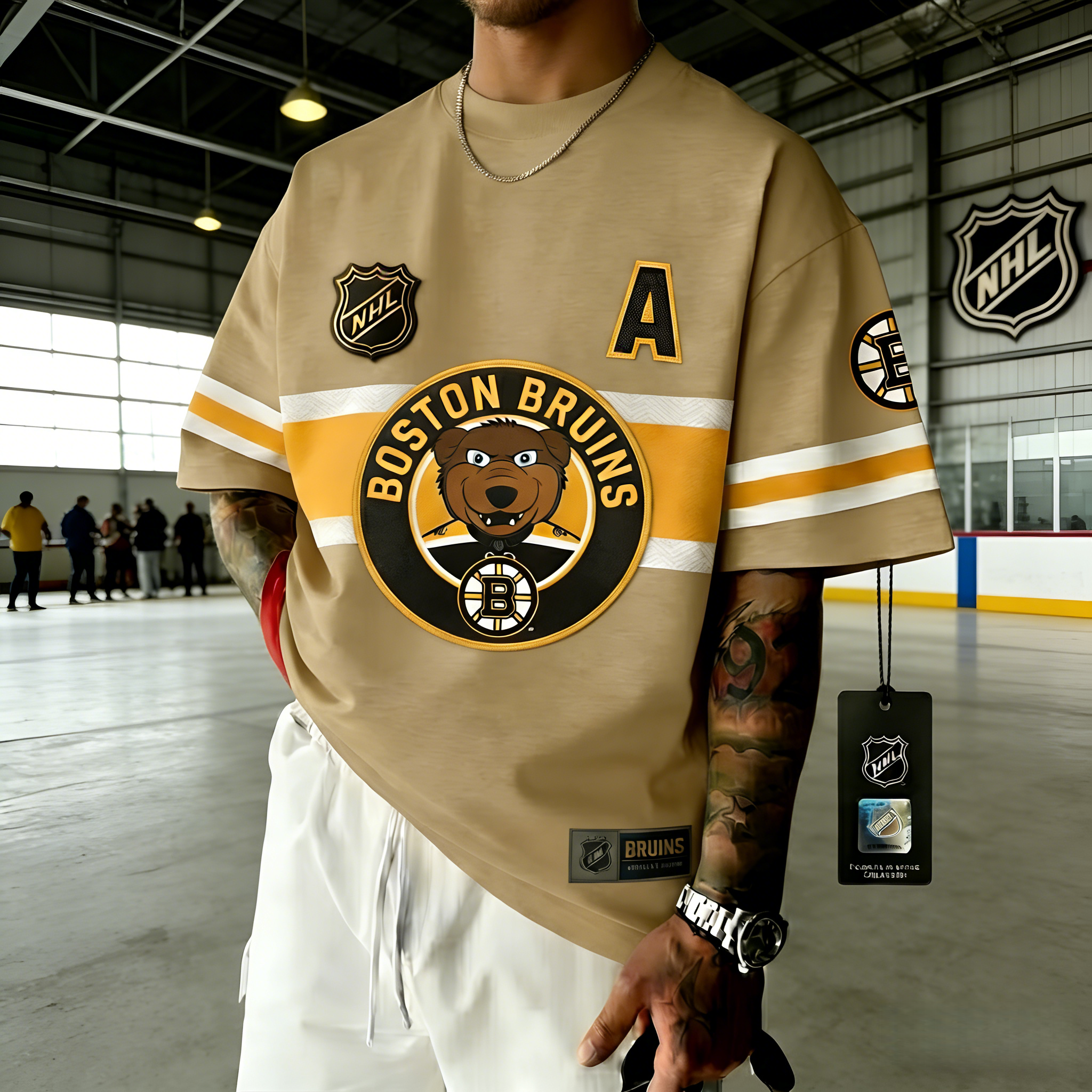T-shirts featuring the NHL team "Boston Bruins" and their mascot "Blades the Bruin"