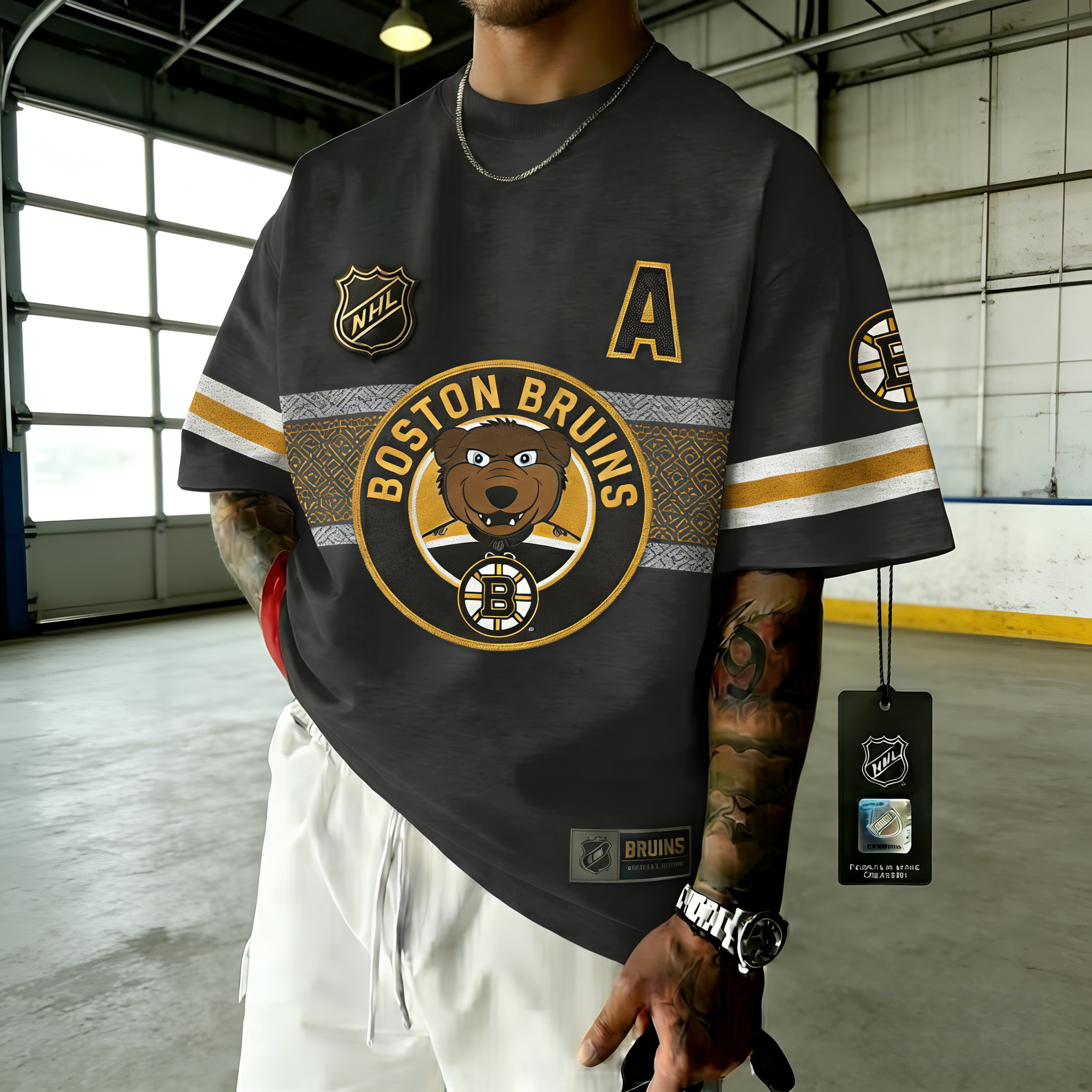 T-shirts featuring the NHL team "Boston Bruins" and their mascot "Blades the Bruin"