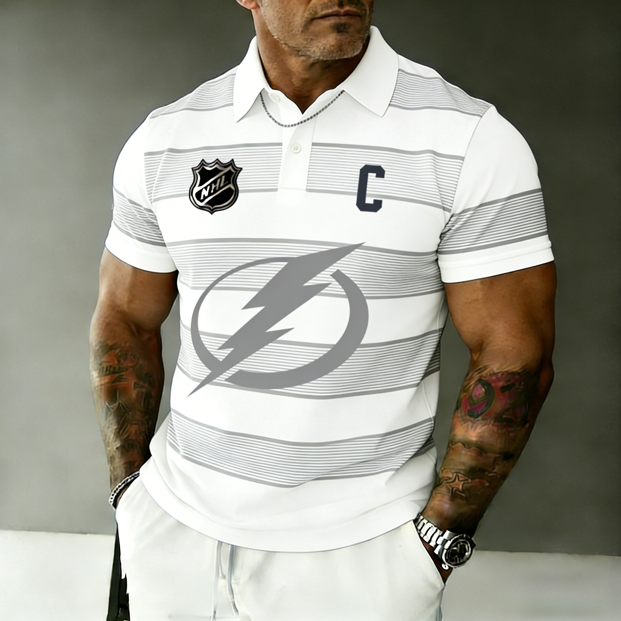 Tampa Bay Lightning captain's striped polo shirt
