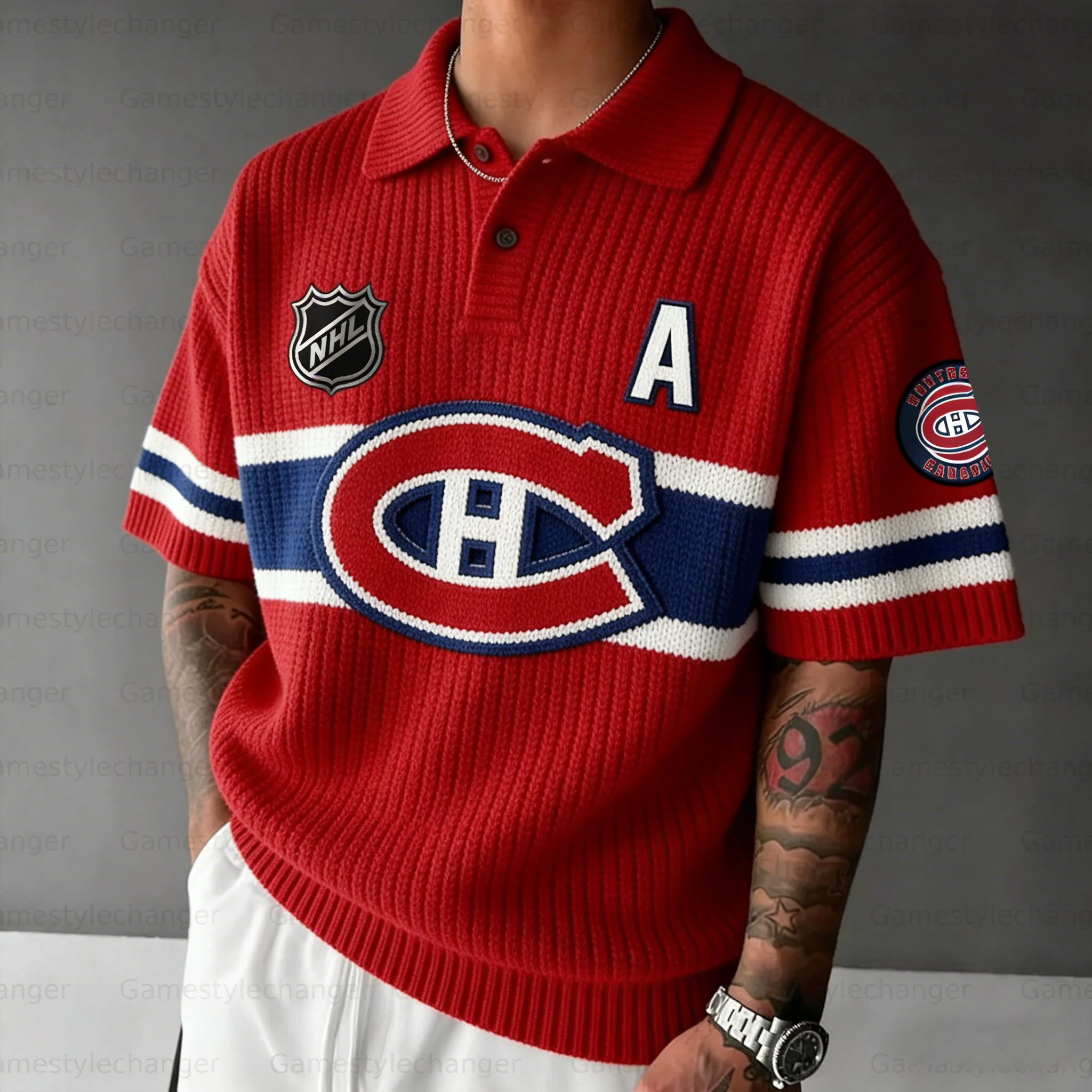 Unisex  "Montreal Canadiens"  Inspired Trendy Knitted Polo Shirt