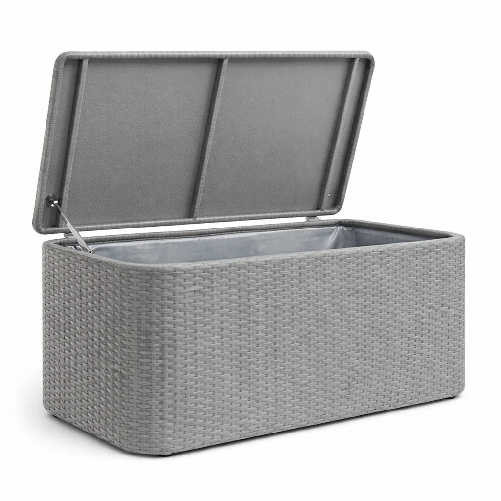 Contenitore rettangolare in polyrattan grigio con telaio in acciaio-NOOKHAVENZ