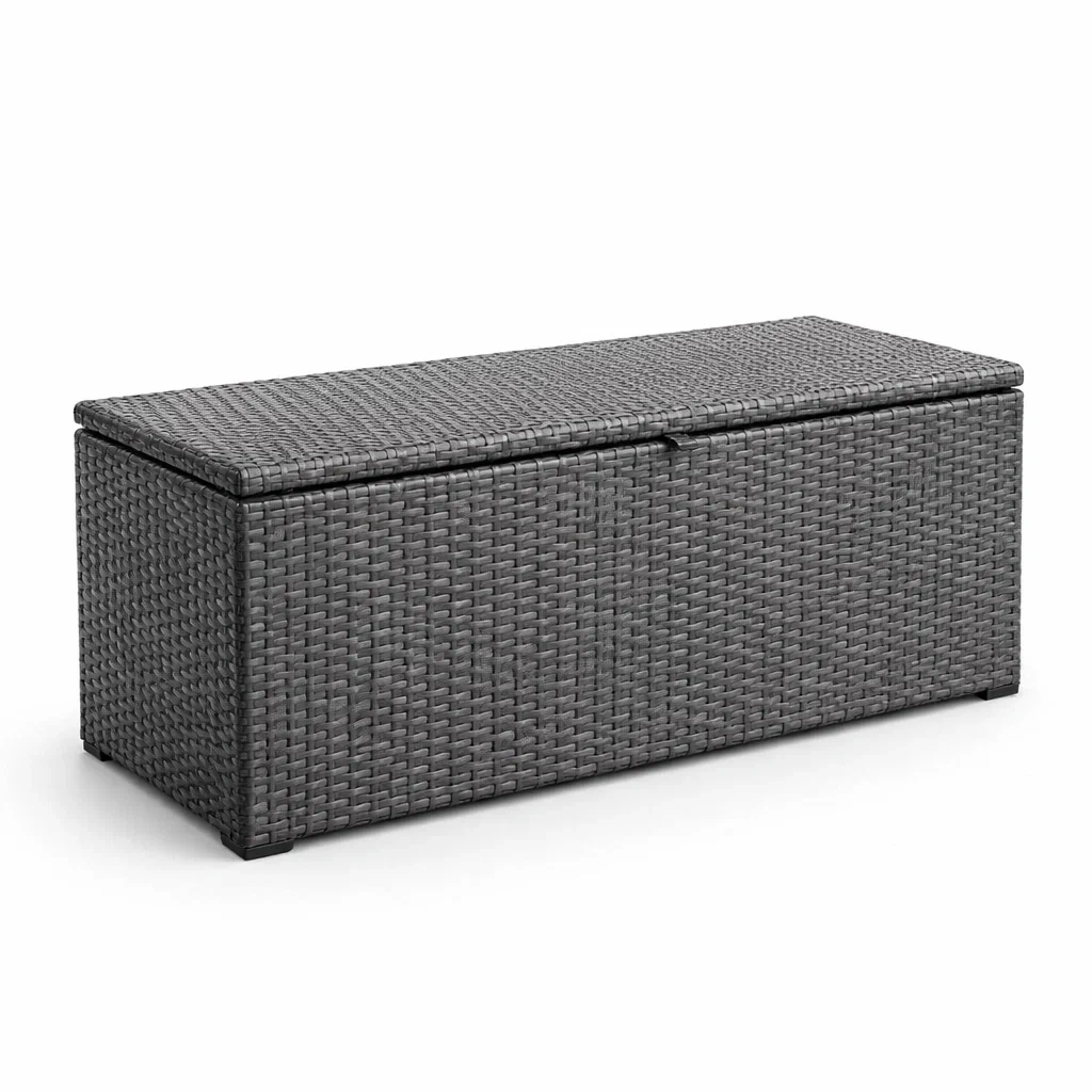 Contenitore in rattan sintetico grigio con struttura in acciaio 120x50x60 cm-NOOKHAVENZ