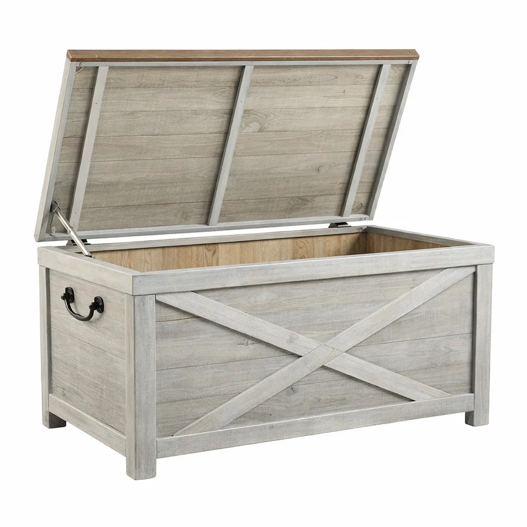 Contenitore in legno di pino grigio con maniglie in metallo-NOOKHAVENZ