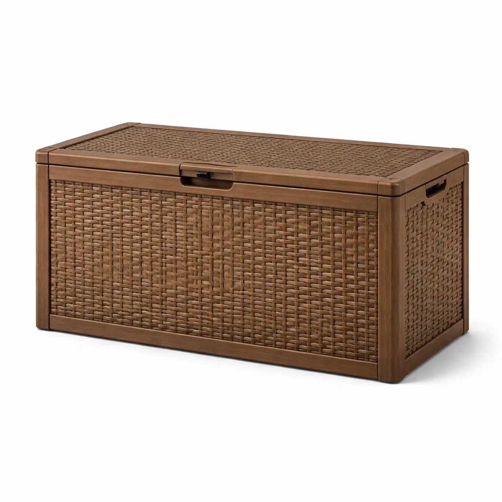 Contenitore rettangolare in plastica stile rattan marrone 120x55x60 cm-NOOKHAVENZ