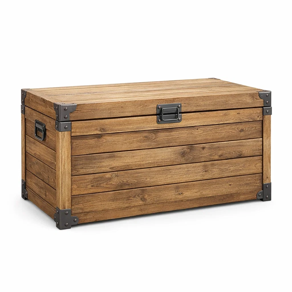 Contenitore in legno massello marrone con dettagli in metallo-NOOKHAVENZ