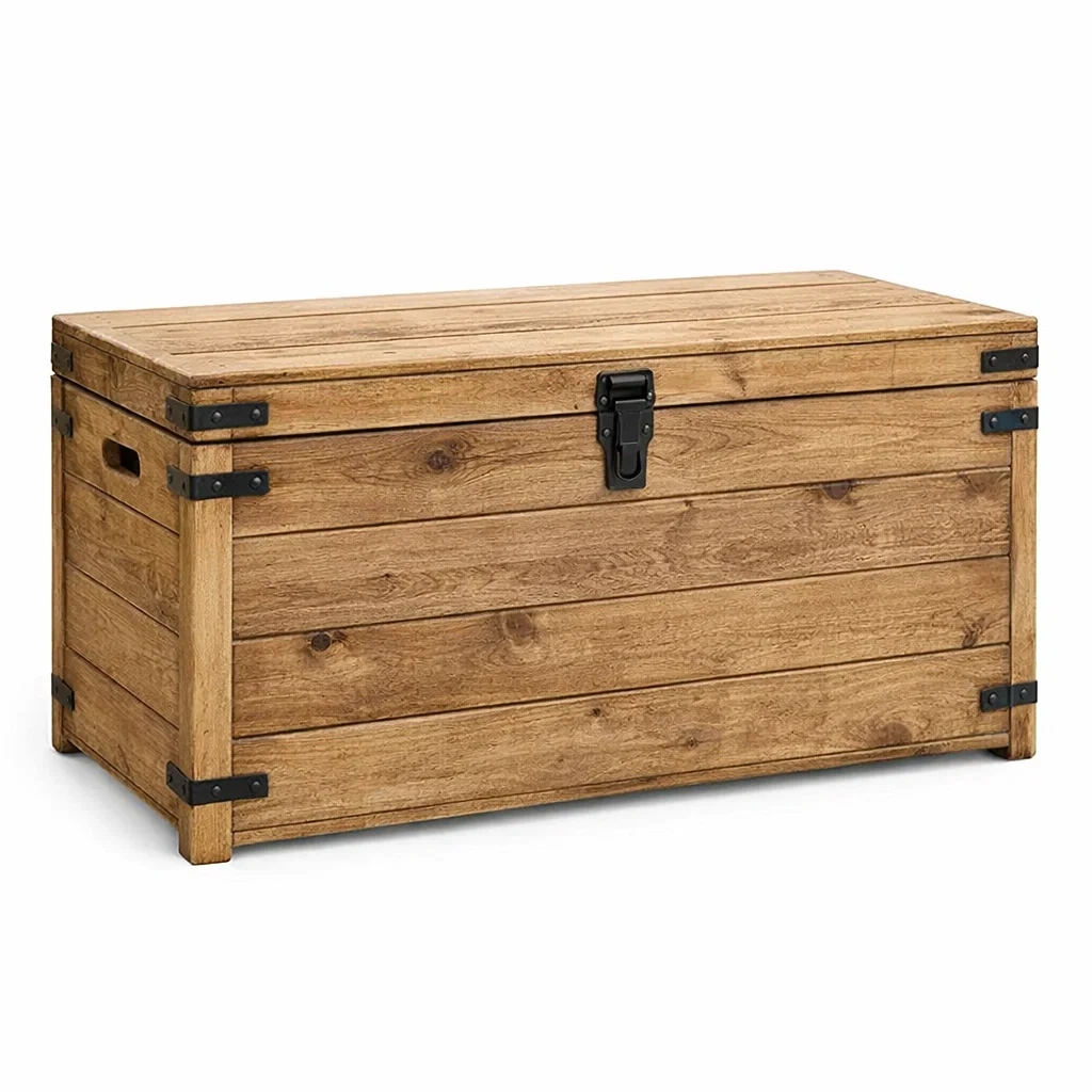 Contenitore in legno di pino con chiusure in metallo nero-NOOKHAVENZ