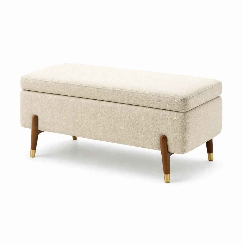 Panca contenitore rettangolare in tessuto e legno con gambe in metallo-NOOKHAVENZ