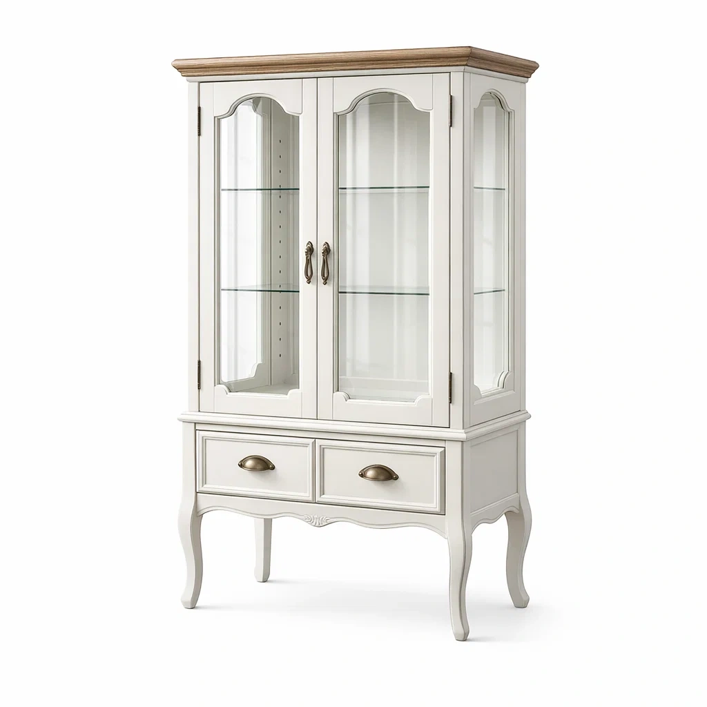 Vetrina in legno bianco con ripiani in vetro e maniglie in bronzo-NOOKHAVENZ