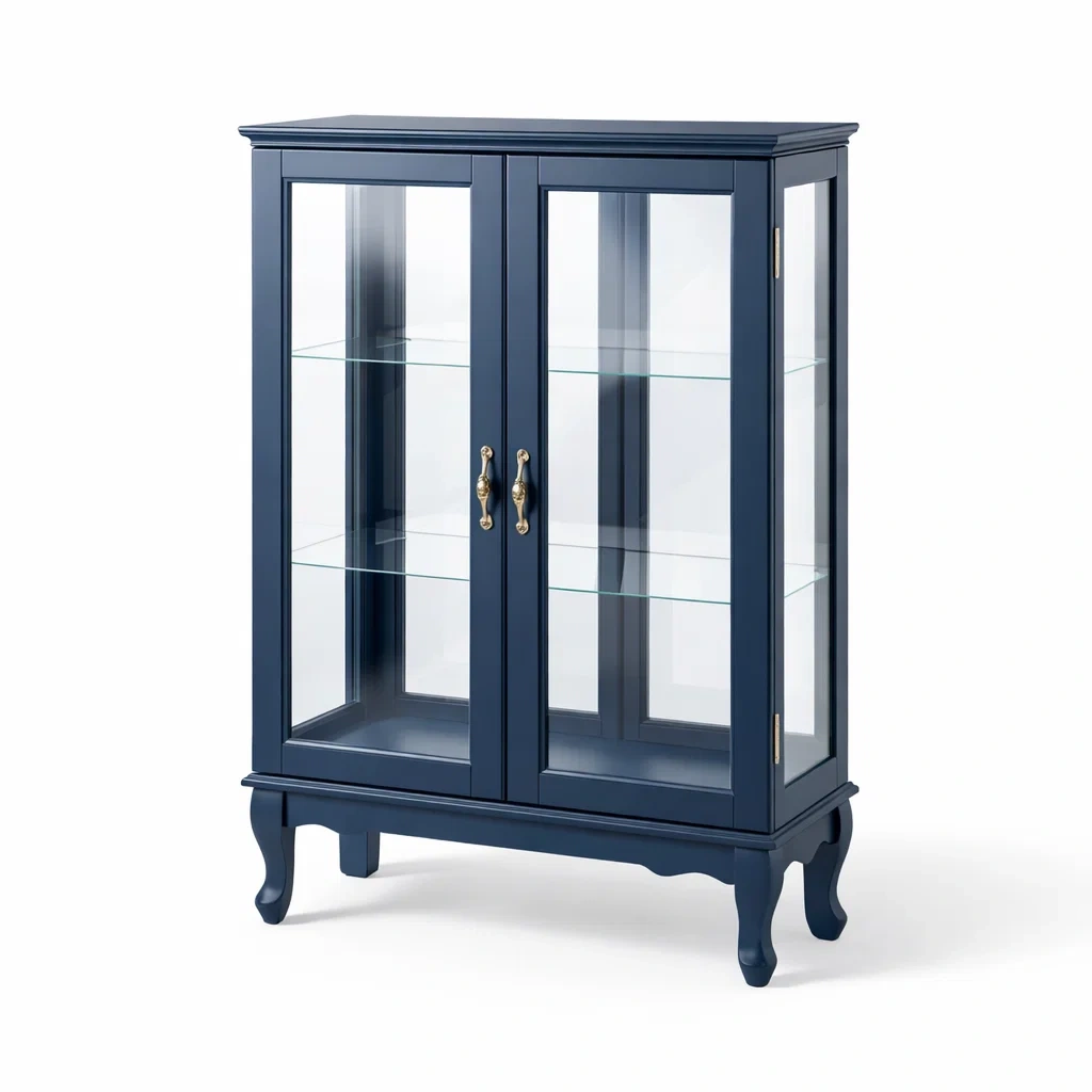 Vetrina rettangolare in legno e vetro temperato blu-NOOKHAVENZ