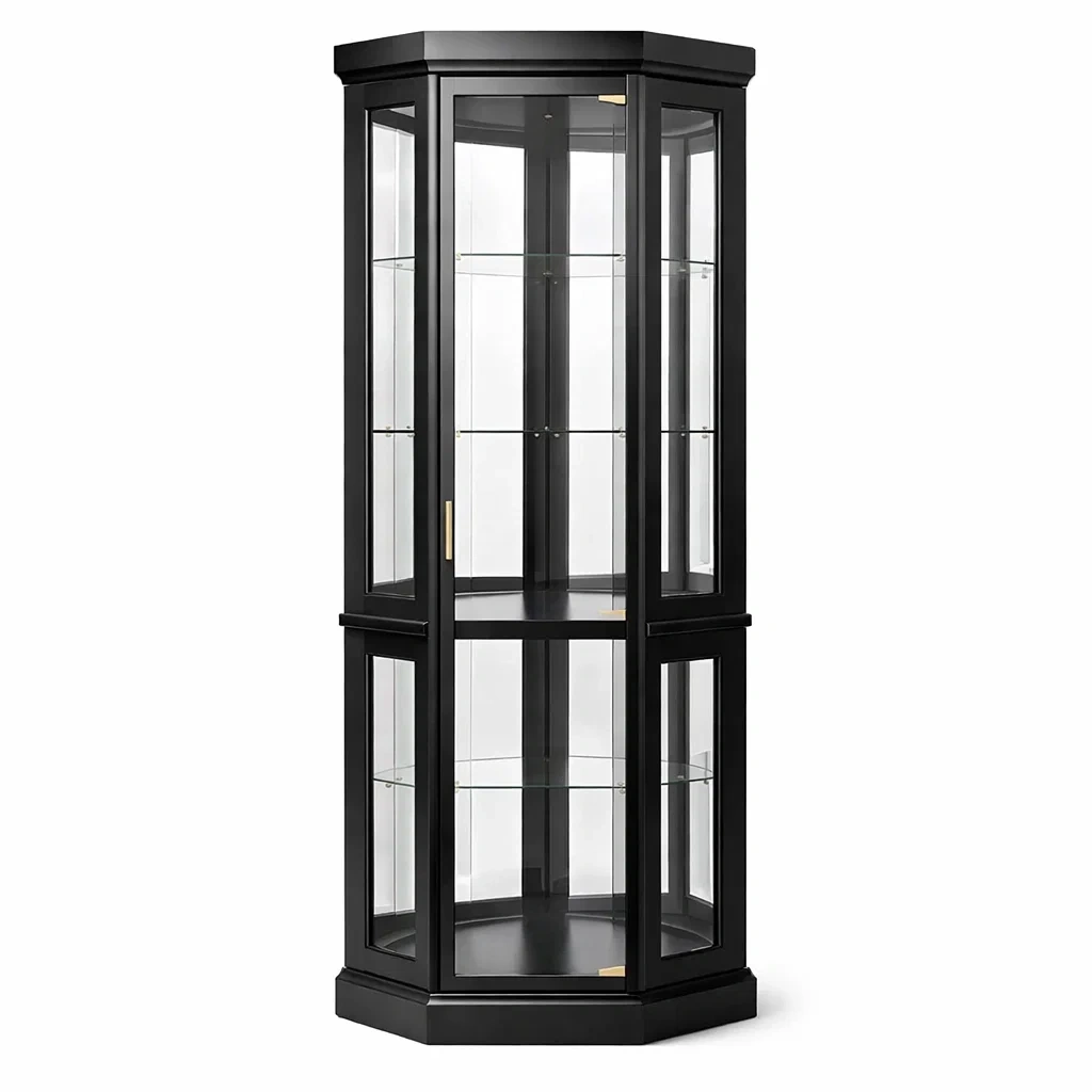Vetrina angolare in legno e vetro temperato nera-NOOKHAVENZ
