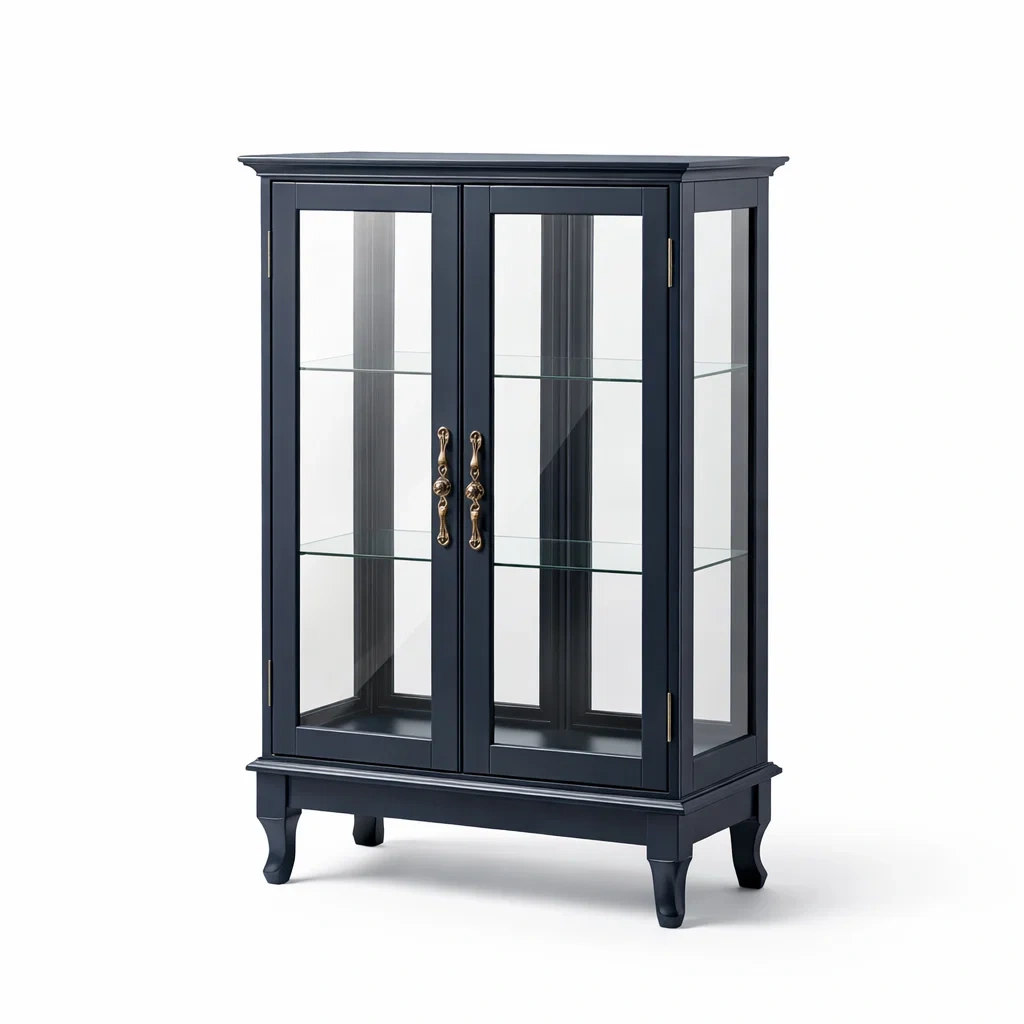 Vetrina in legno blu con ripiani in vetro temperato-NOOKHAVENZ