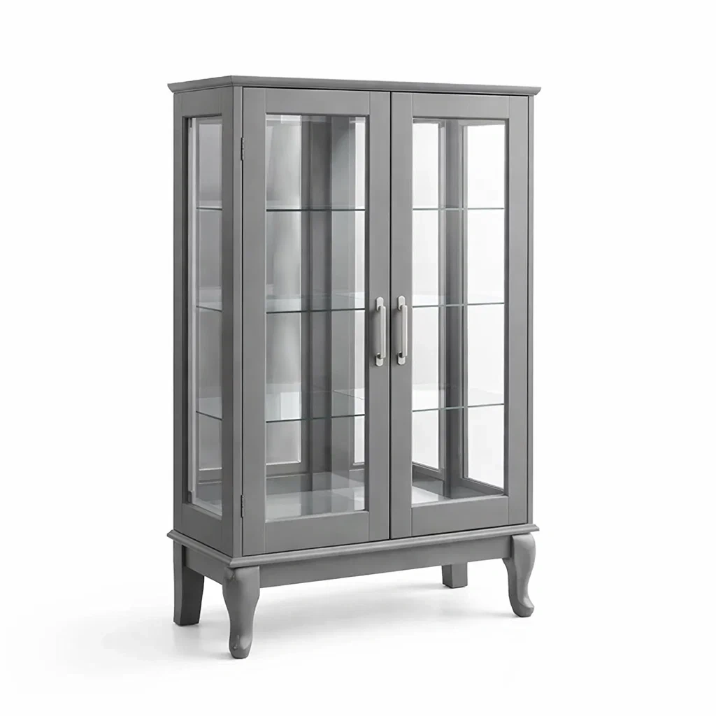 Vetrina in legno composito e vetro temperato grigia 120x40x200 cm-NOOKHAVENZ