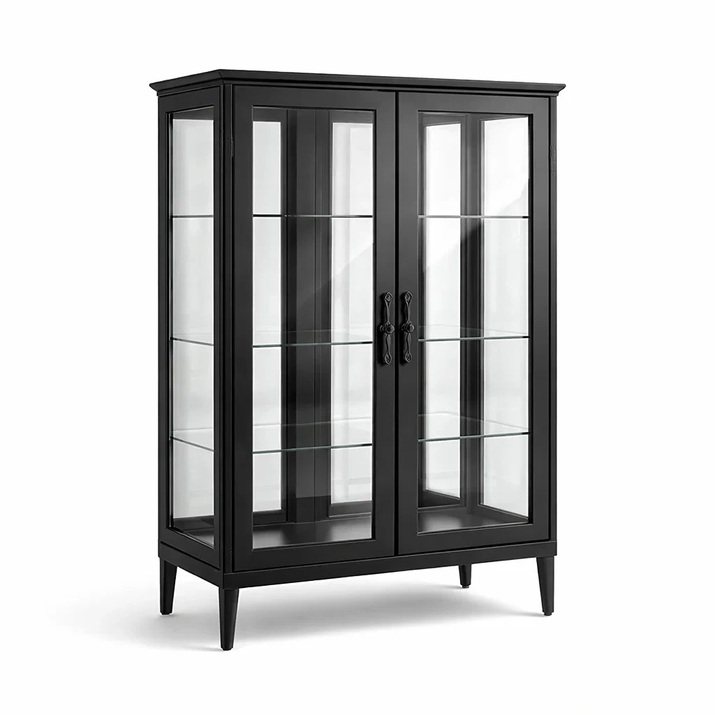 Vetrina in legno di pino e vetro temperato nera 120x40x180 cm-NOOKHAVENZ