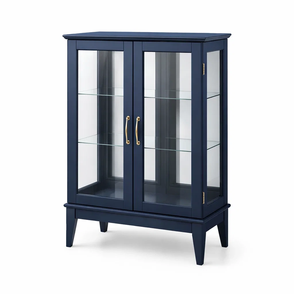 Vetrina in legno con ante in vetro temperato blu-NOOKHAVENZ