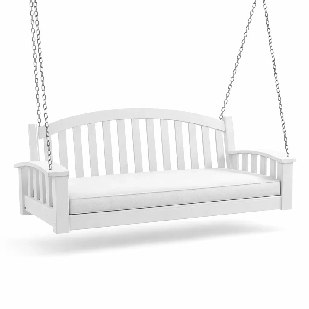 Altalena da veranda da esterno in legno bianco con cuscino rimovibile-NOOKHAVENZ