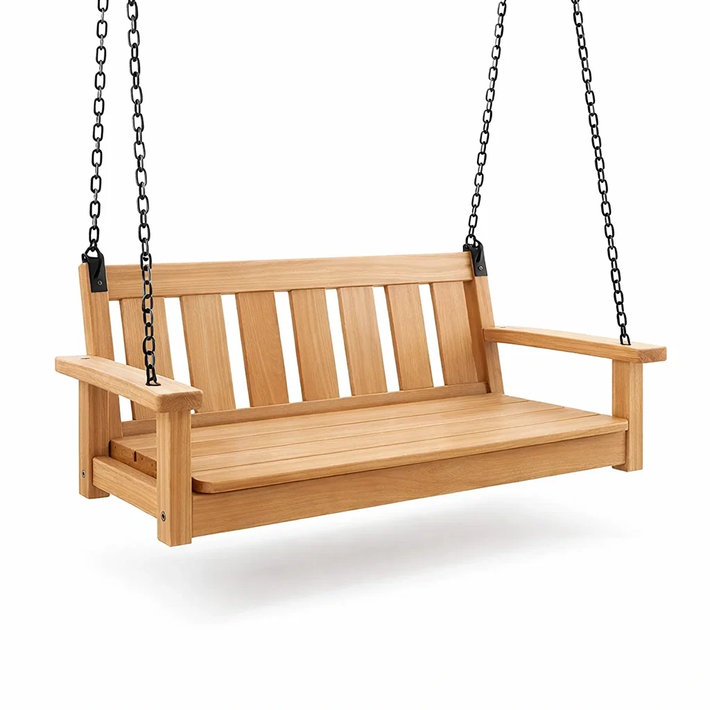 Altalena da veranda in legno massello da esterno con catene in acciaio-NOOKHAVENZ