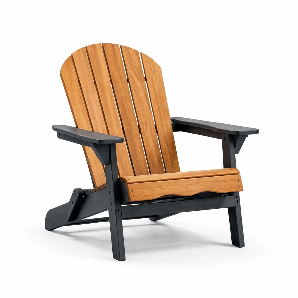 Sedia Adirondack da esterno in legno di acacia e plastica nera-NOOKHAVENZ