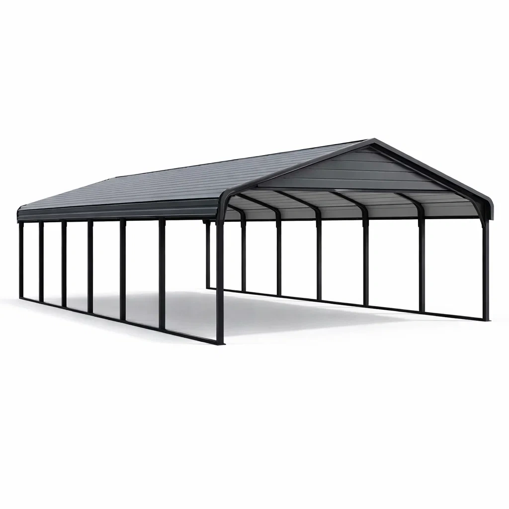 Tettoia per auto autoportante in acciaio e policarbonato grigio 600x300x240 cm-NOOKHAVENZ