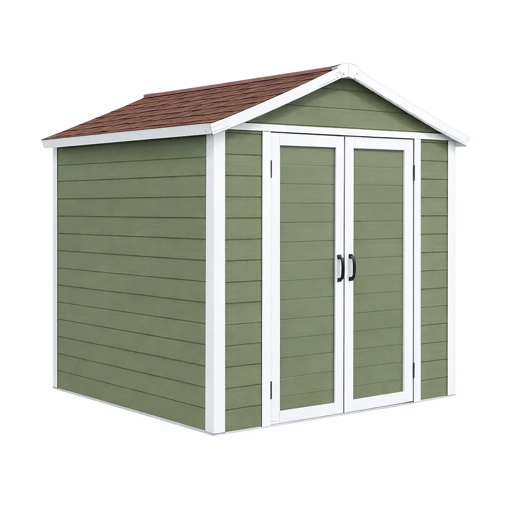 Capanno da giardino in legno e PVC verde con doppia porta-NOOKHAVENZ