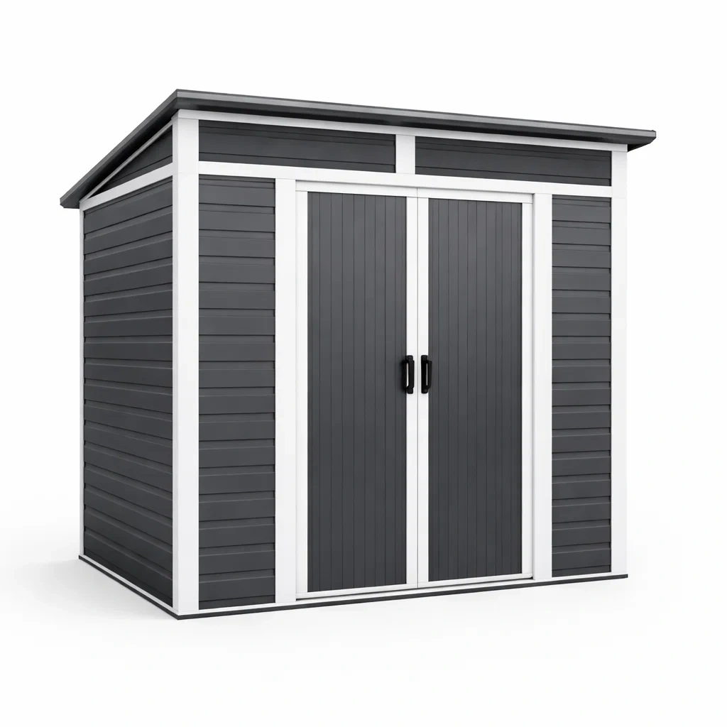 Capanno da giardino in resina grigio e bianco con porta doppia-NOOKHAVENZ