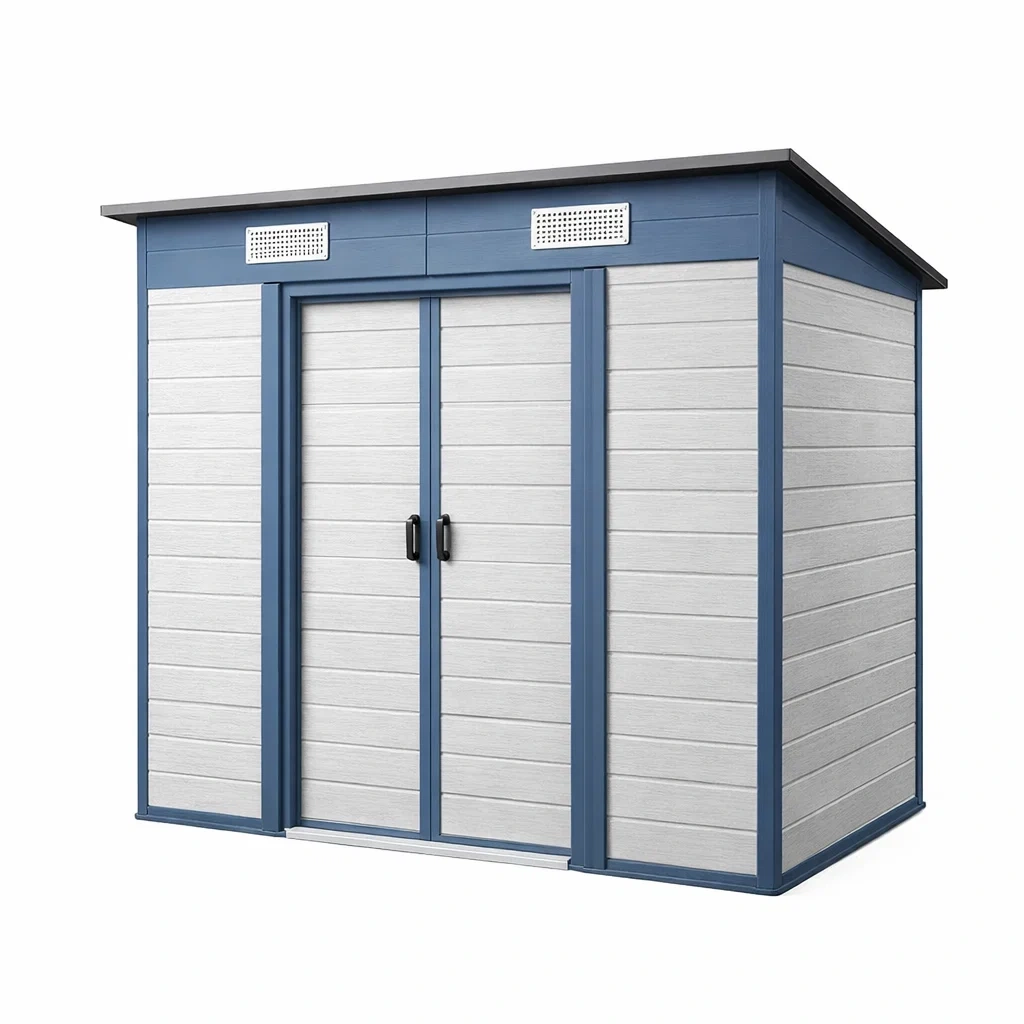 Capanno da giardino in resina grigio e blu con telaio in acciaio zincato-NOOKHAVENZ
